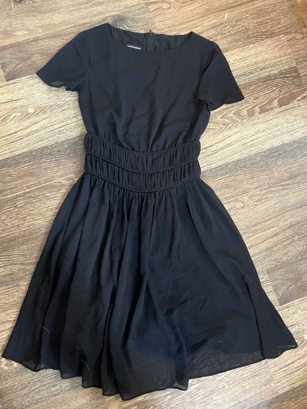 Emporio Armani Black Short-Sleeve Shirred-Waist Midi Dress